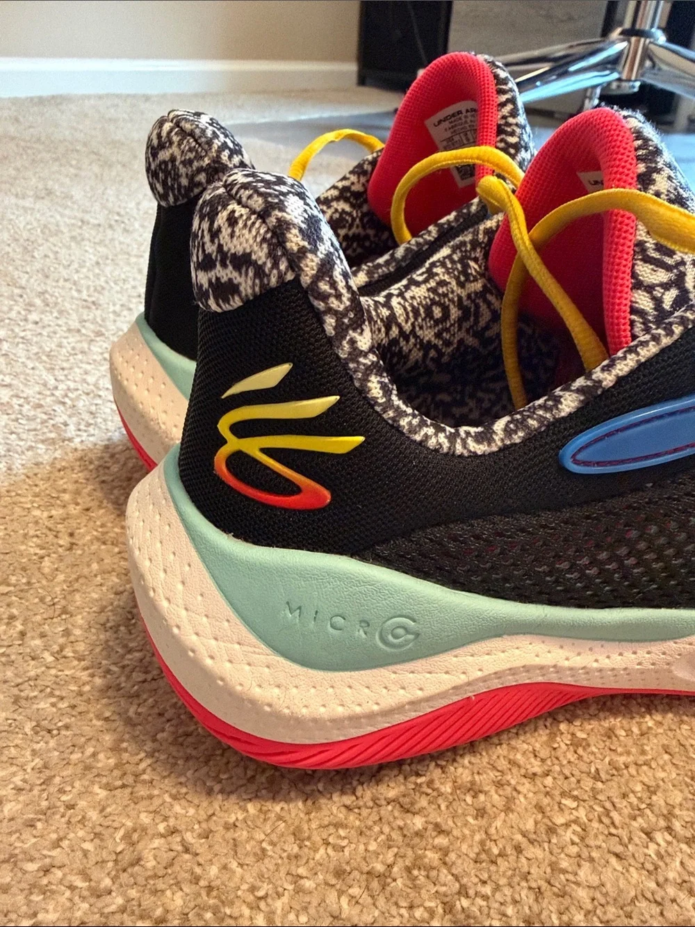 Under Armour Curry Multicolor Black Sneakers with Yellow Laces and Pink Accents